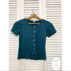 Womens Short Sleeve Skinny Button Tee